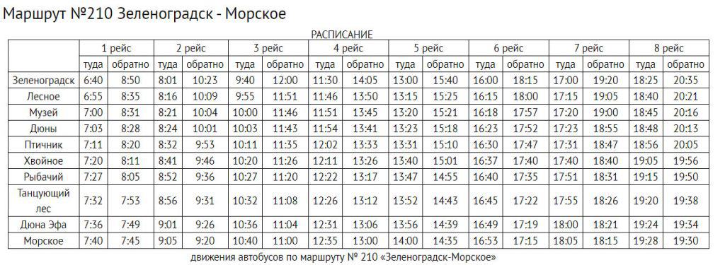 Расписание автобусов из Зеленоградска на Куршскую косу