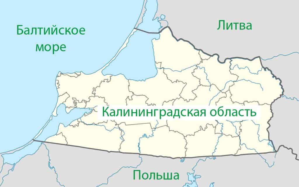 Калининградская область граничит с Польшей, Литвой и омывается Балтийским морем.