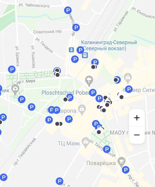 Карта парковок самокатов в Калининграде